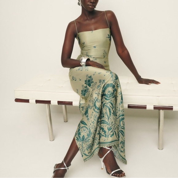Reformation Dresses & Skirts - NWT Reformation Frankie 100% Silk Slip Dress in Sage Border
